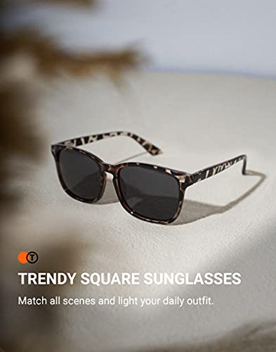 TIJN Polarized Sunglasses for Womens and Mens,Classic Square Frames Shades for UV Protection,Trendy Sunnies(Leopard/Grey) - Image 3