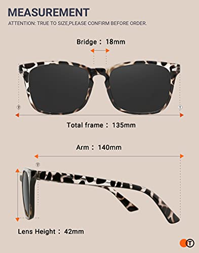 TIJN Polarized Sunglasses for Womens and Mens,Classic Square Frames Shades for UV Protection,Trendy Sunnies(Leopard/Grey) - Image 5
