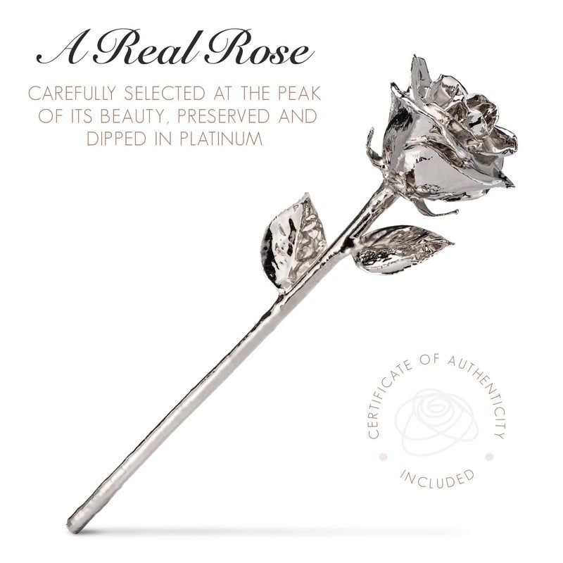 Forever Rose Bloom Box Bundle - a Genuine  One of a Kind  Real Rose Hand Dipped in Platinum with Beautiful Phantom Vase and Blooming Box - Image 2
