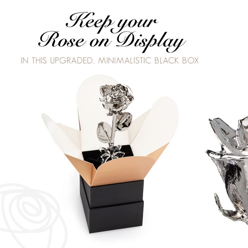 Forever Rose Bloom Box Bundle - a Genuine  One of a Kind  Real Rose Hand Dipped in Platinum with Beautiful Phantom Vase and Blooming Box - Image 4