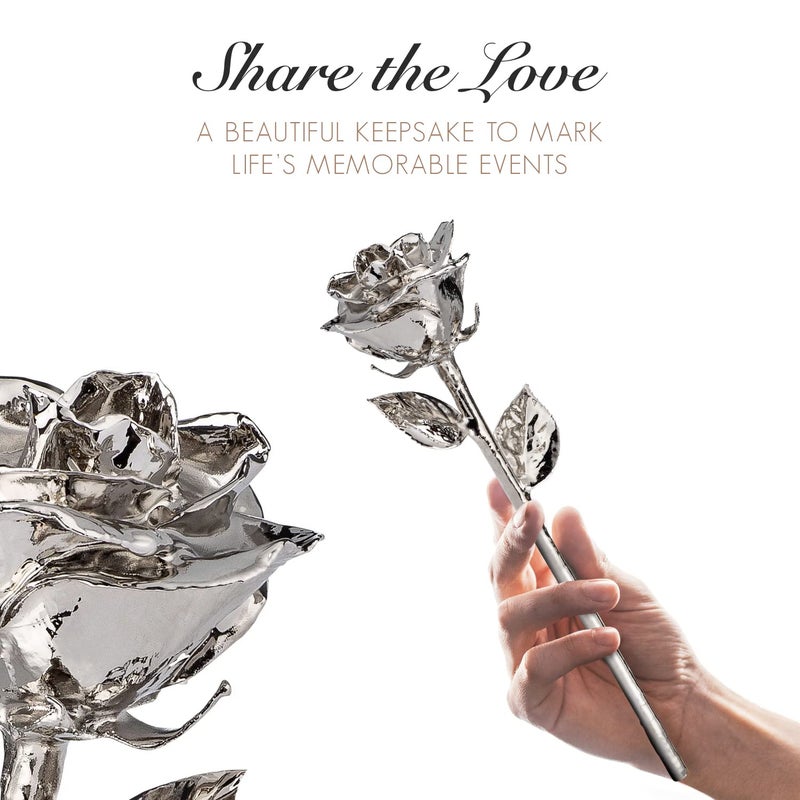 Forever Rose Bloom Box Bundle - a Genuine  One of a Kind  Real Rose Hand Dipped in Platinum with Beautiful Phantom Vase and Blooming Box - Image 5