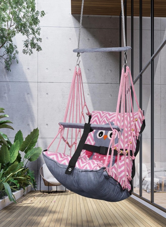 Sprointal® Swing for Kids Swing Cotton Baby Children Folding and Washable 1 to 5 Years Swing Gift Jhula with Safety Belt Easy to Carry & Fun Cradle Chair |Home Garden (Pink Night Owl) - Image 1