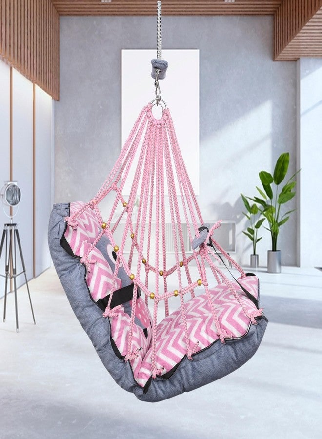 Sprointal® Swing for Kids Swing Cotton Baby Children Folding and Washable 1 to 5 Years Swing Gift Jhula with Safety Belt Easy to Carry & Fun Cradle Chair |Home Garden (Pink Night Owl) - Image 3