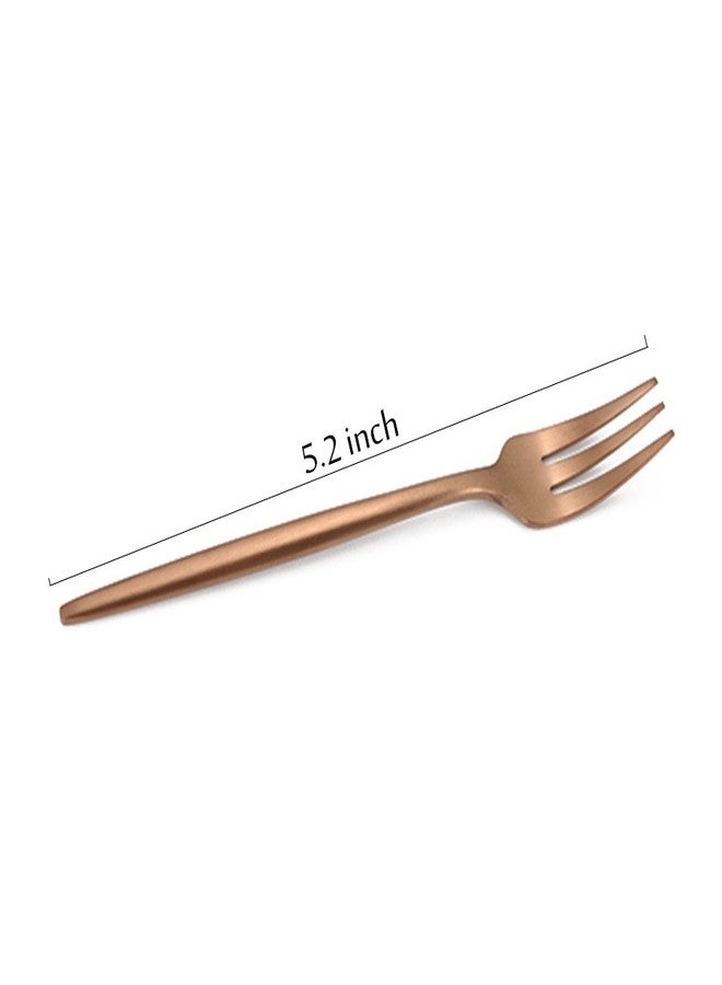 BRIIEC ROSE Gold 18/10 Stainles Steel Cake Forks Set 3 Tines Fruit Salad Fork, Slim Cutlery for Kitchen Hotel Restaurant Wedding Party, Matte Finish, Dishwasher Safe, Pack of 6 - Image 2