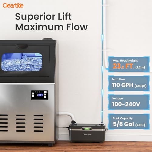 Cleartide Condensate HVAC Pump, Ultra-Quiet 25dB, 1/30 HP 135 GPH, 100-240V, Automatic Condensate Removal Pump with Safety Switch and Tubing for Air Conditioner/Furnace/Dehumidifier/Ice Machine - Image 2