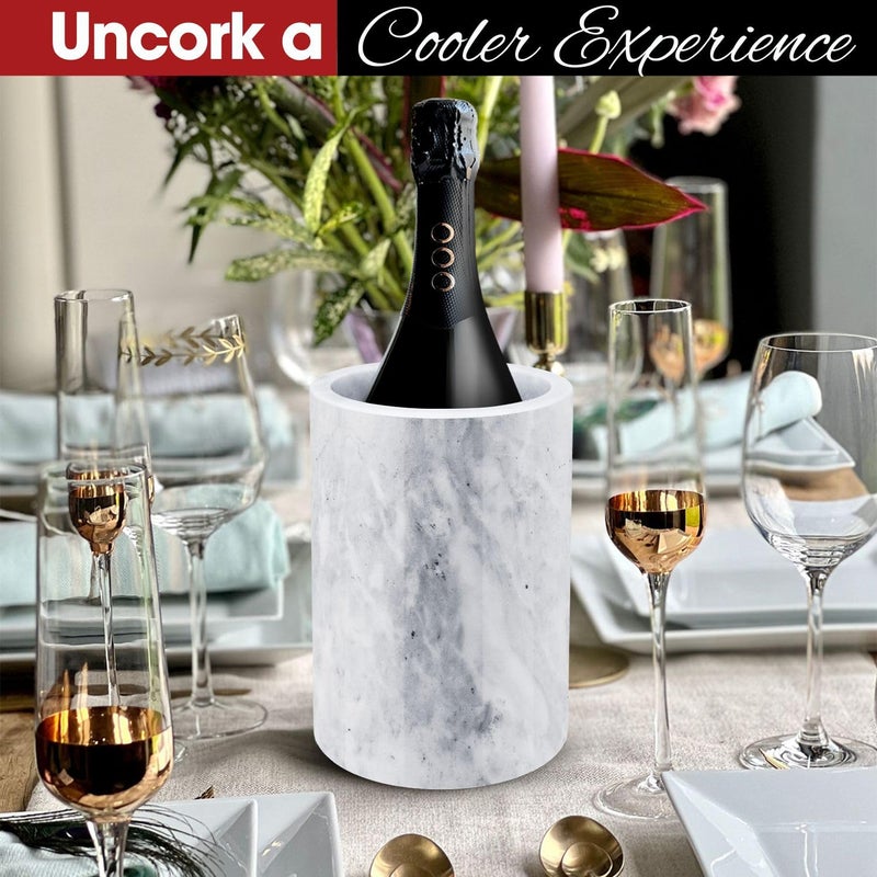 Flexzion Marble Wine Chillers for Bottles - Champagne Cooler & Multi-Purpose Marble Utensil Holder for Kitchen - Adaptable Stone Wine Bottle Chiller Bucket for Party, Bar, Home Decor, White - Image 2