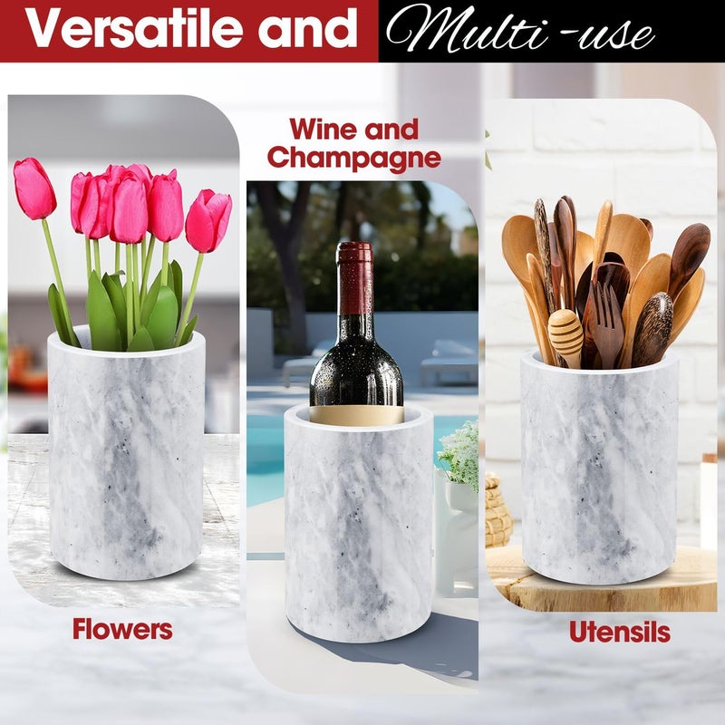 Flexzion Marble Wine Chillers for Bottles - Champagne Cooler & Multi-Purpose Marble Utensil Holder for Kitchen - Adaptable Stone Wine Bottle Chiller Bucket for Party, Bar, Home Decor, White - Image 5