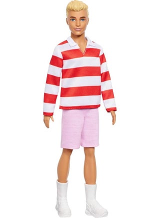 Fashionistas Ken Doll #241 with Blonde Hair Wearing Red and White Striped Polo Shirt with Pink Shorts, White Crew Socks and Sneakers - view 4