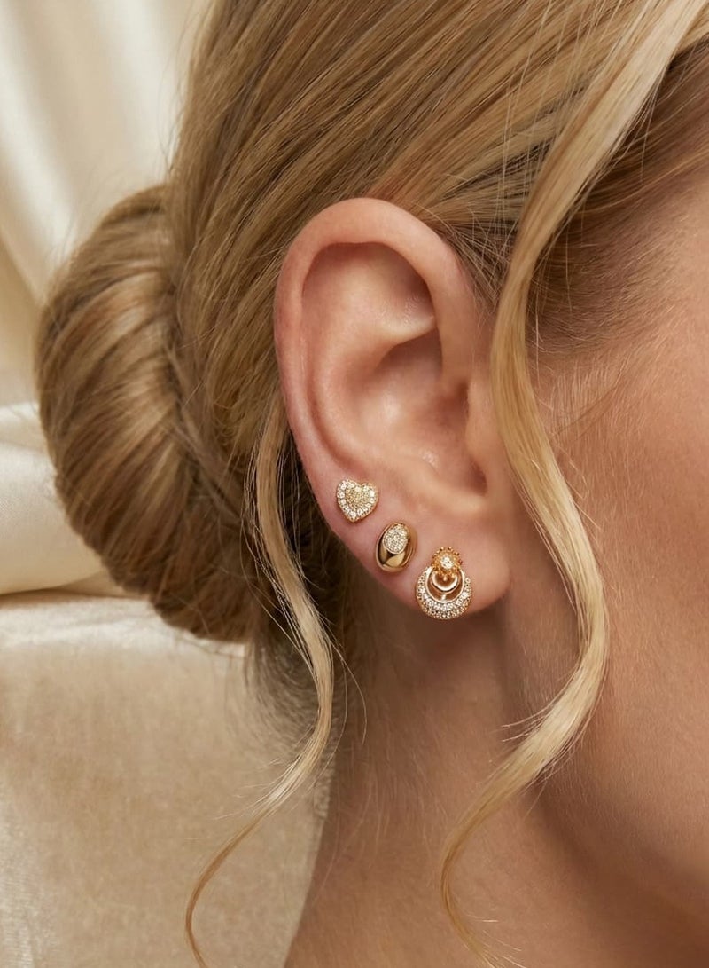 A set of 3 pairs of screw earrings in heart, oval, and crescent shapes, adorned with sparkling zircon stones. A sophisticated design that offers versatility and elegance for everyday wear. - Image 1