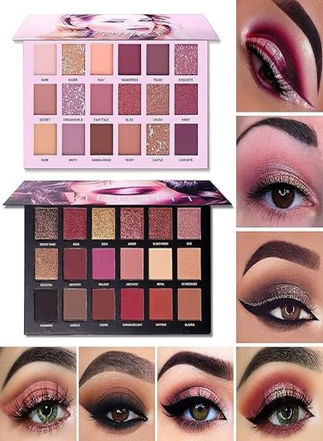 Makeup Eyeshadow palette Nude and Rose gold 18 Shades (Multi Color)+ Brushes pack of 7+Contour Highlighter 3 in 1 Eyeliner and Kajal and 3in 1 mascara set +Multicolor beauty blendor (9 Items in set) - Image 5