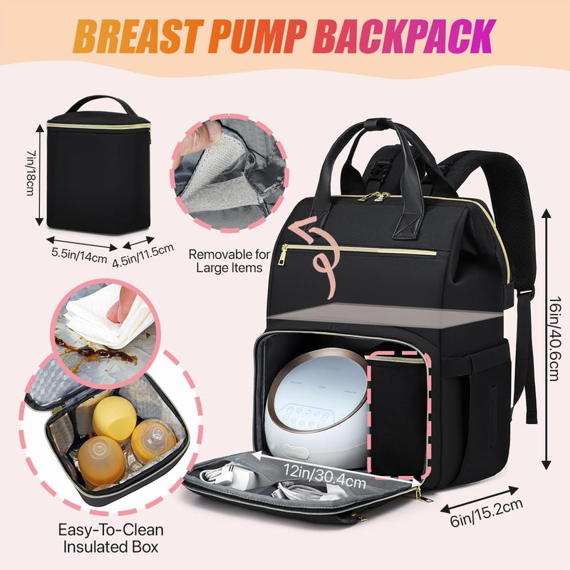 RUCYEN Breast Pump Backpack, Large Backpack Compatible for Spectra S1, S2 Medela for Mom, Water Resistant 15.6 inch Laptop Bag for Work Travel 2 Pack - Image 2