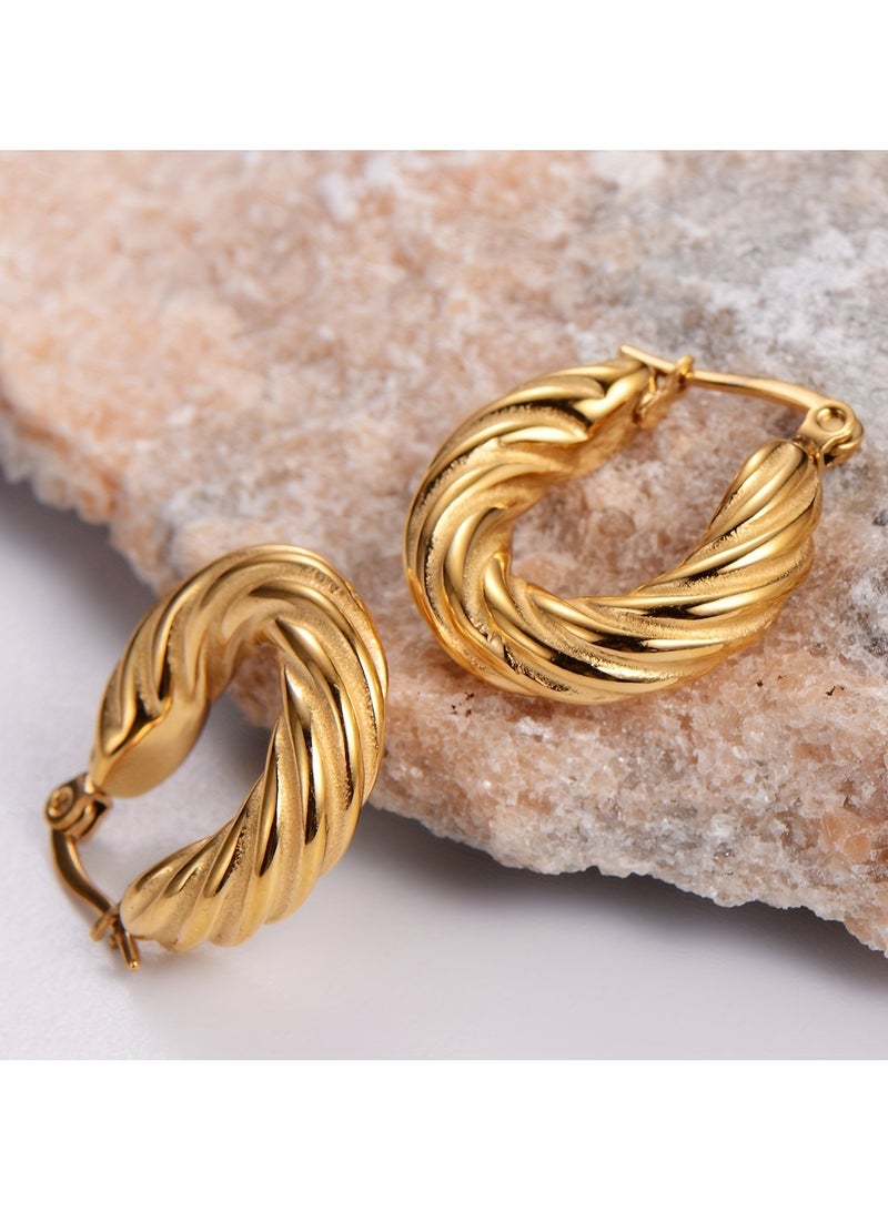1pair Fashionable All-Match Asymmetrical Wave Texture Round  - Image 1