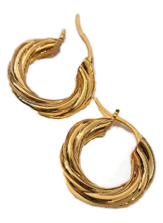 1pair Fashionable All-Match Asymmetrical Wave Texture Round  - Image 2