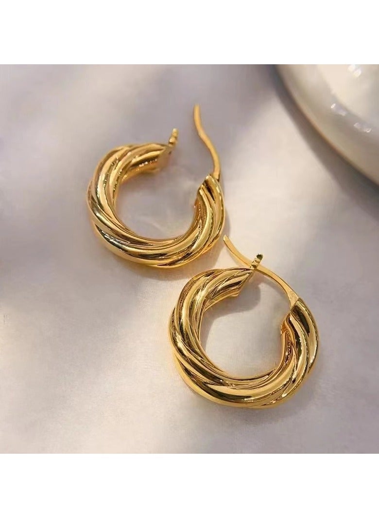 1pair Fashionable All-Match Asymmetrical Wave Texture Round  - Image 4