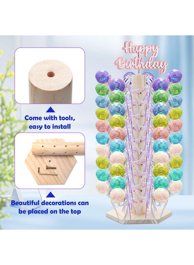 Hoedia حامل مصاصة شجرة 60 فتحة حامل كعكة خشبي، عرض طاولة الحلوى حامل كعكة مصاصة حامل الحلوى لحفلات الزفاف وأعياد الميلاد وحفلات استقبال المواليد - Image 4