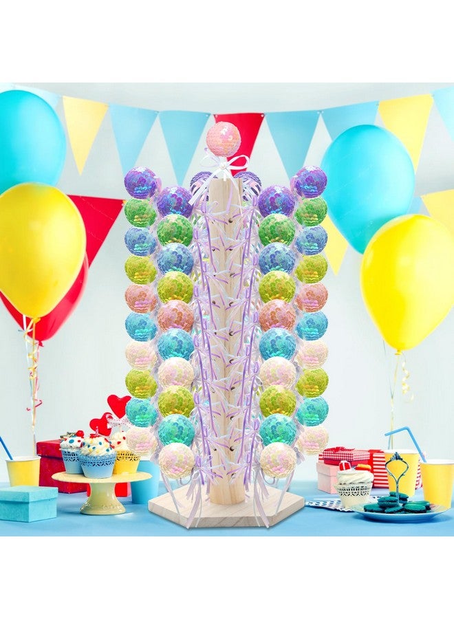 Hoedia حامل مصاصة شجرة 60 فتحة حامل كعكة خشبي، عرض طاولة الحلوى حامل كعكة مصاصة حامل الحلوى لحفلات الزفاف وأعياد الميلاد وحفلات استقبال المواليد - Image 5