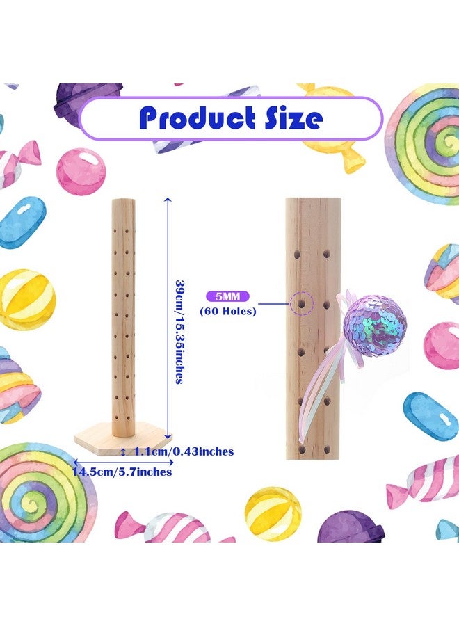 Hoedia حامل مصاصة شجرة 60 فتحة حامل كعكة خشبي، عرض طاولة الحلوى حامل كعكة مصاصة حامل الحلوى لحفلات الزفاف وأعياد الميلاد وحفلات استقبال المواليد - Image 2