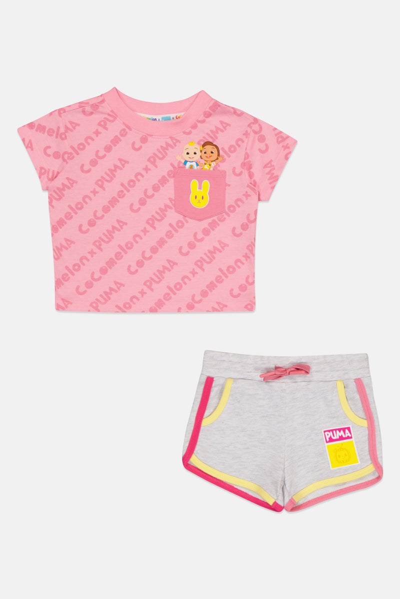 Puma x Cocomelon Toddlers Girl 2 Pcs Brand Logo Top And Shorts Set, Multicolor - Image 2