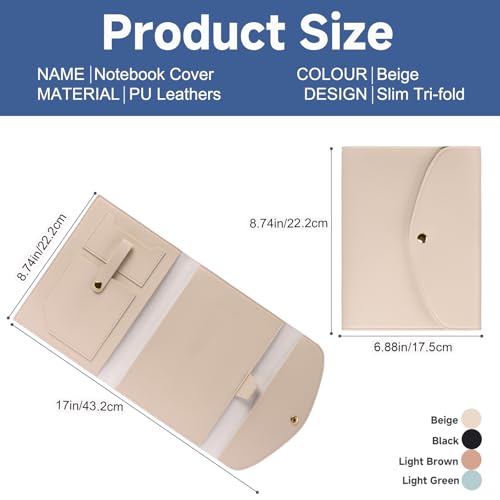 Aulmscn A5 Planner Cover,Leather Journal Cover with Pen Holder,Card Slots,Secure Button,Notebook Cover (8.6x6.8in) for Business Cards,Journal, Planner Accessories(Beige) - Image 2
