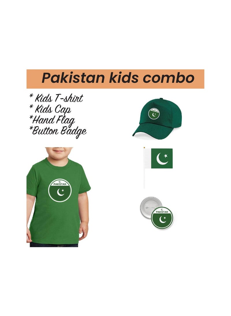 Pakistan Independence Day T Shirt for Boys, Cap, Badge, Flag Set Celebrate Pakistan Independence Day with this Kids Combo Pack in Style - Image 2