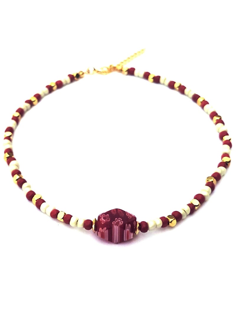 Alwan Necklace with a Red Center Piece - Image 1