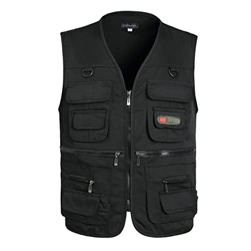 LISUHEPEAL Men's Fishing Vest Summer Outdoor Work Safari Travel Photo Vests with Multi Pockets (S18-Black-S) - Image 1