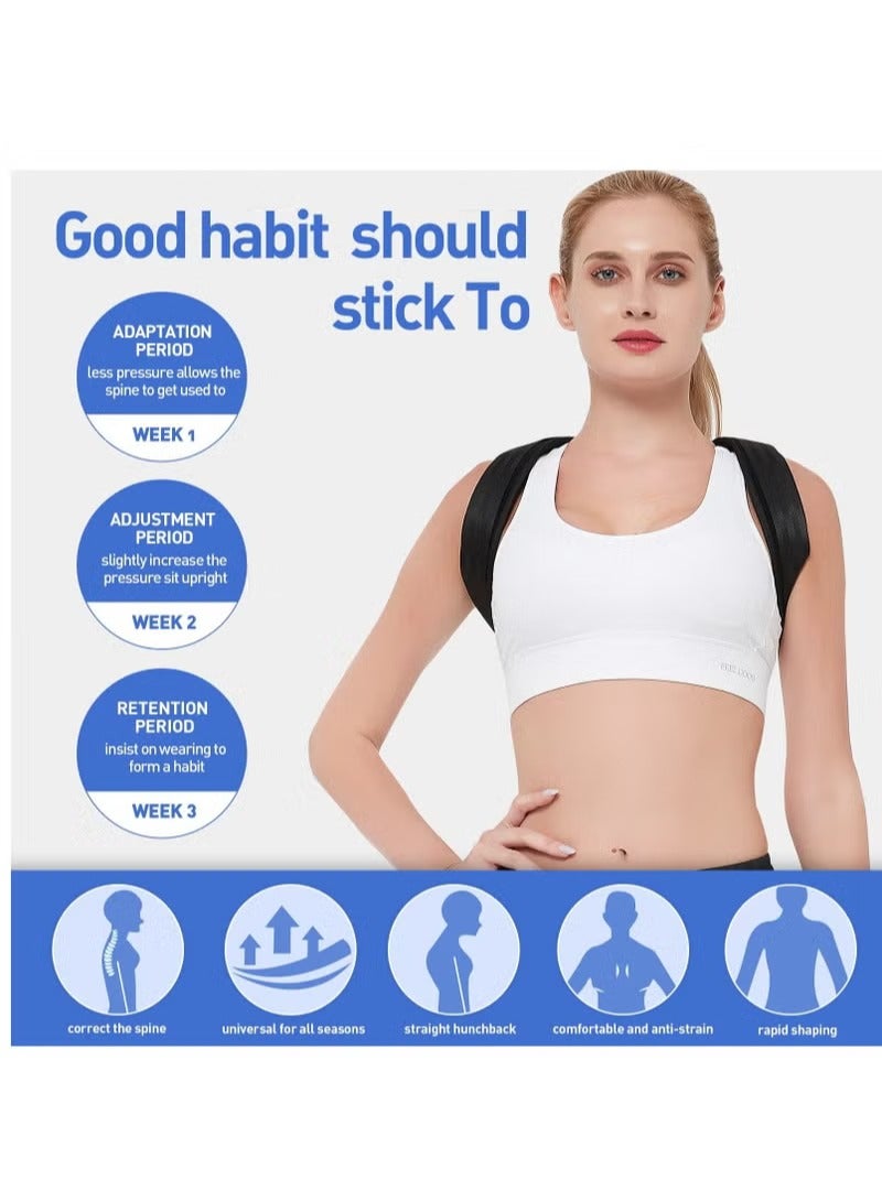 Back Correction Strap Adjustable Posture Corrector Spine Straightener For Relief Of Neck Shoulder Pain Develop Good Seated Standing For Men Women Elderly Teens (1PCS Black, M) - Image 5