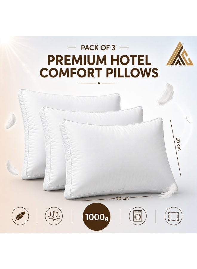 White Hotel-Style Pillows 3 pack – 70×50 cm – Microfiber Outer Fabric & Filling – Ultra Soft - Image 3