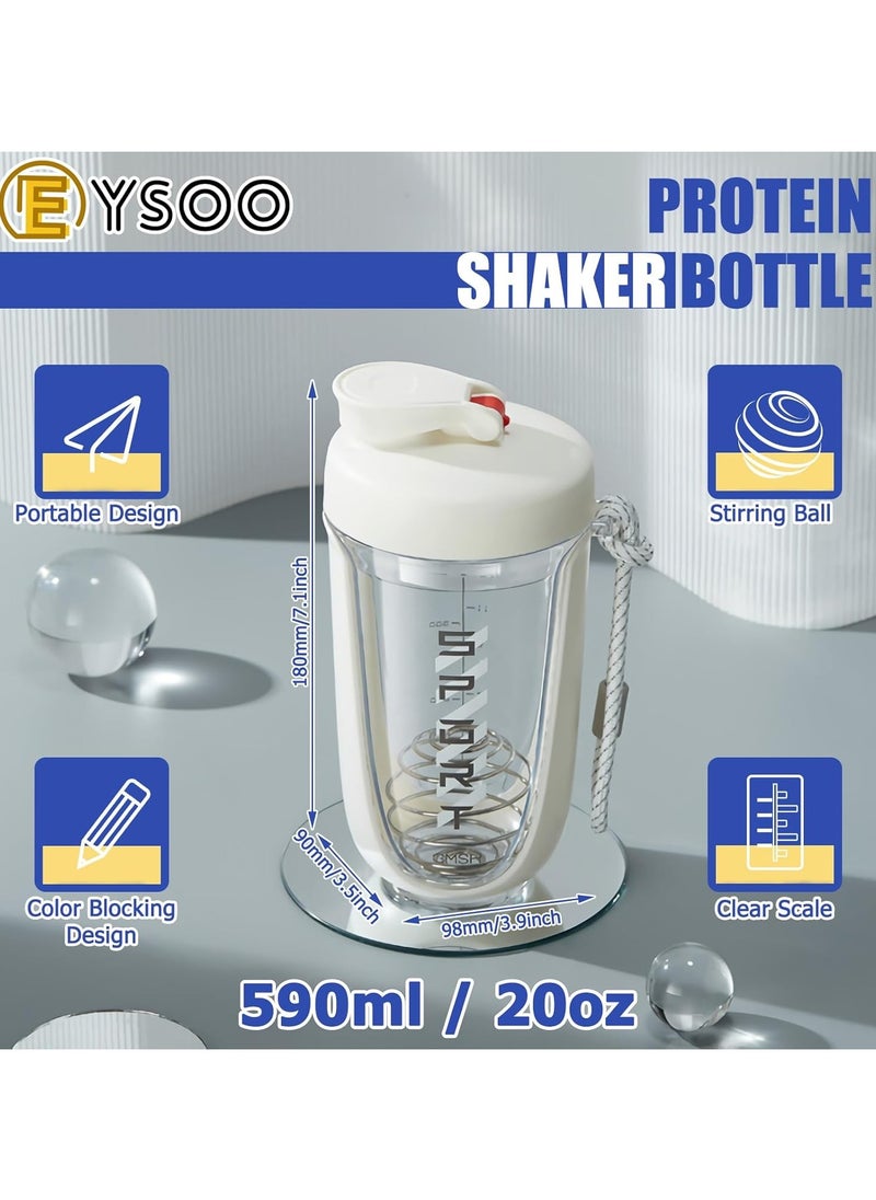 Bukela - Protein Shaker Bottle, Protein Drink Shaker Cup, 20 oz Shaker Bottle for Protein Mixes, Leakproof BPA Free Protein Blender Cup with Blender Ball for Gym Fitness Workout (White) - Image 1