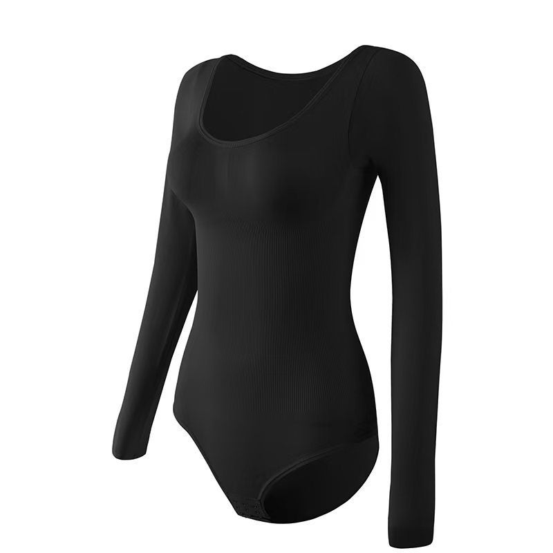 Tunic Slim-Fit Fashionable Round Neck Solid Color Elastic Base Long Sleeve Triangle-Breasted Open Crotch Body-Shaping Body-Shaping Body-Shaping Body-Shaping Body-Shaping Body-Shaping Body-Shaping Body-Shaping Body-Shaping Body-Shaping Body-Shaping Body - Image 1