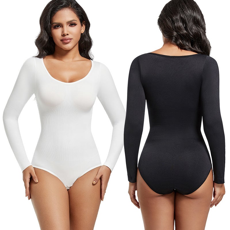Tunic Slim-Fit Fashionable Round Neck Solid Color Elastic Base Long Sleeve Triangle-Breasted Open Crotch Body-Shaping Body-Shaping Body-Shaping Body-Shaping Body-Shaping Body-Shaping Body-Shaping Body-Shaping Body-Shaping Body-Shaping Body-Shaping Body - Image 2