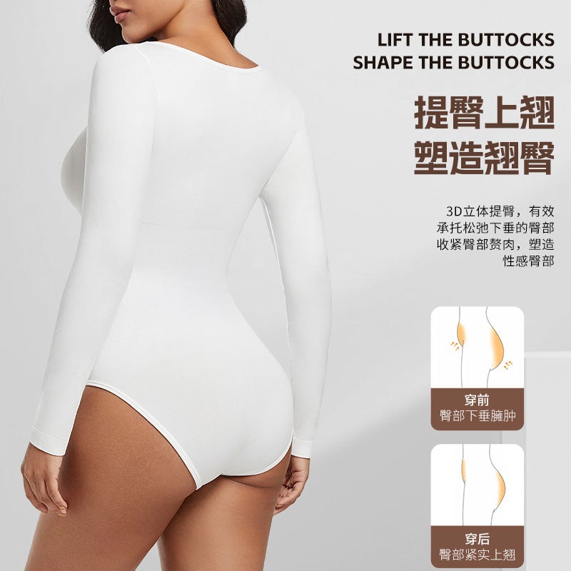 Tunic Slim-Fit Fashionable Round Neck Solid Color Elastic Base Long Sleeve Triangle-Breasted Open Crotch Body-Shaping Body-Shaping Body-Shaping Body-Shaping Body-Shaping Body-Shaping Body-Shaping Body-Shaping Body-Shaping Body-Shaping Body-Shaping Body - Image 5