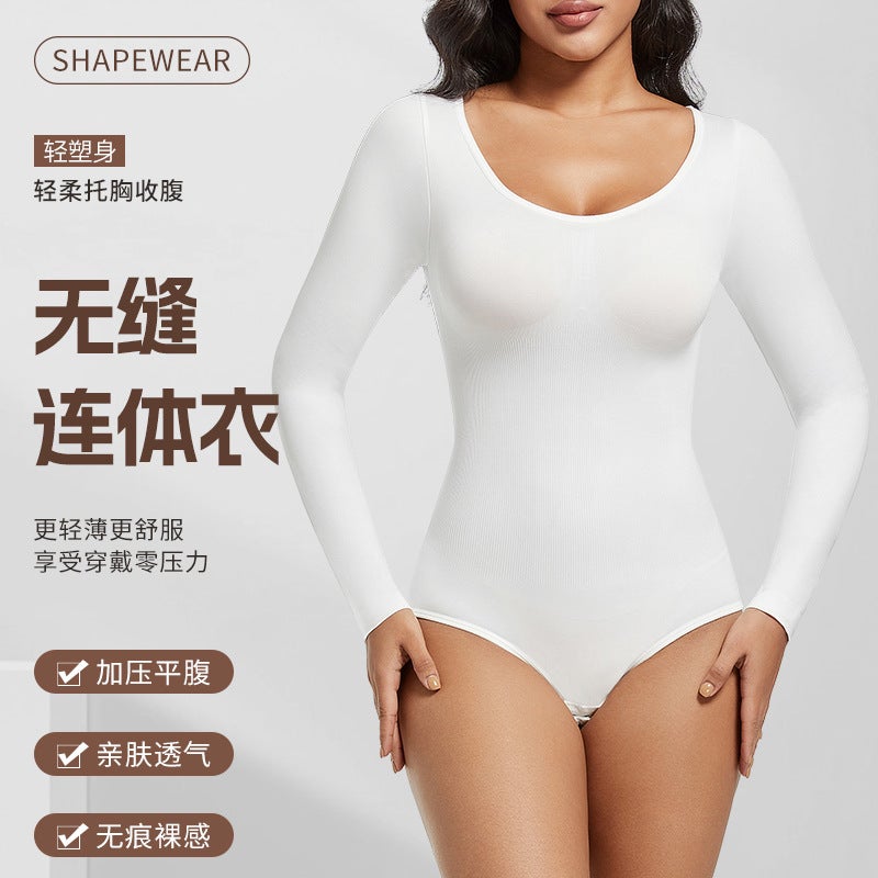 Tunic Slim-Fit Fashionable Round Neck Solid Color Elastic Base Long Sleeve Triangle-Breasted Open Crotch Body-Shaping Body-Shaping Body-Shaping Body-Shaping Body-Shaping Body-Shaping Body-Shaping Body-Shaping Body-Shaping Body-Shaping Body-Shaping Body - Image 4
