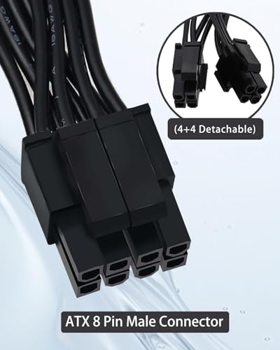 COMeap (2-Pack) CPU 8 Pin Extension Cable, Motherboard ATX CPU 8 Pin (4+4) Male to Female Adapter for Power Supply PSUs 9.5-inch(24cm) - Image 2