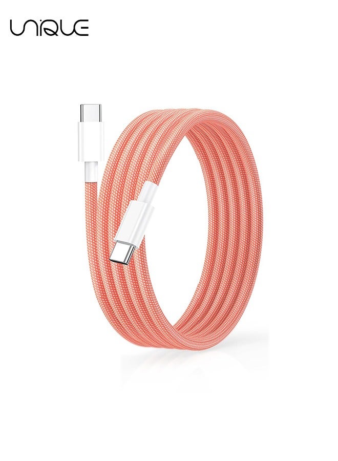 يونيك كابل شحن بطول 2 متر - كابل شاحن من النوع C مضفر بطول 60 واط للشحن السريع - كابل شاحن USB C إلى USB C لسلسلة iPhone 16 / Samsung / MacBook / Google / Android / كابل شاحن هاتف كمبيوتر محمول - وردي - Image 1