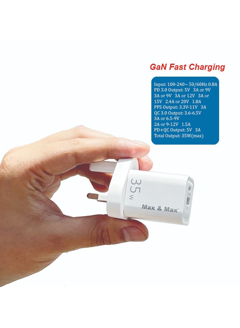 Max & Max 35W Fast Charger Adapter – Dual Port USB-C Power Adapter Compatible with iPhone 15/14/13, Samsung S23/S22, Android Phones & iPad - Image 5