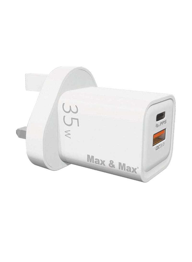 Max & Max 35W Fast Charger Adapter – Dual Port USB-C Power Adapter Compatible with iPhone 15/14/13, Samsung S23/S22, Android Phones & iPad - Image 1