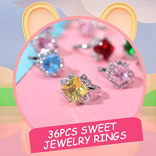 PinkSheep Jewel Rings for Kids 24pc Adjustable No duplication Girl Pretend Play and Dress Up Rings - Image 2