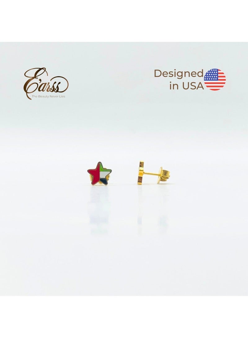 Earss Star Shaped UAE Flag Earrings | Stainless Steel | Gold Plated - Image 4