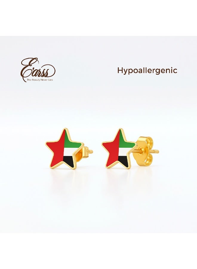 Earss Star Shaped UAE Flag Earrings | Stainless Steel | Gold Plated - Image 2