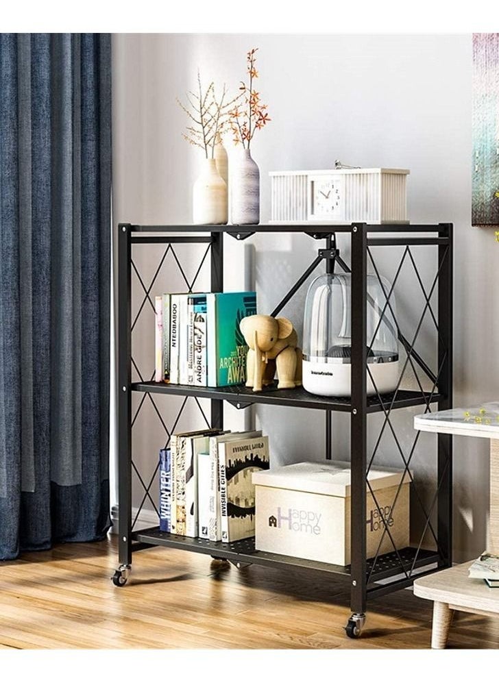 AGD - Foldable Storage Rack 3 Layers With Wheels Black - Image 1