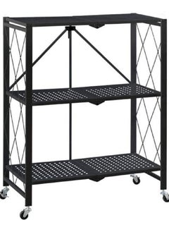 Foldable Storage Rack 3 Layers With Wheels Black