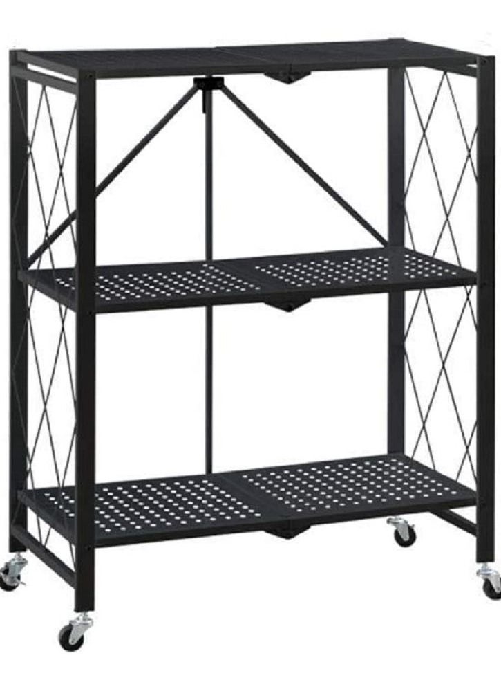 AGD - Foldable Storage Rack 3 Layers With Wheels Black - Image 1