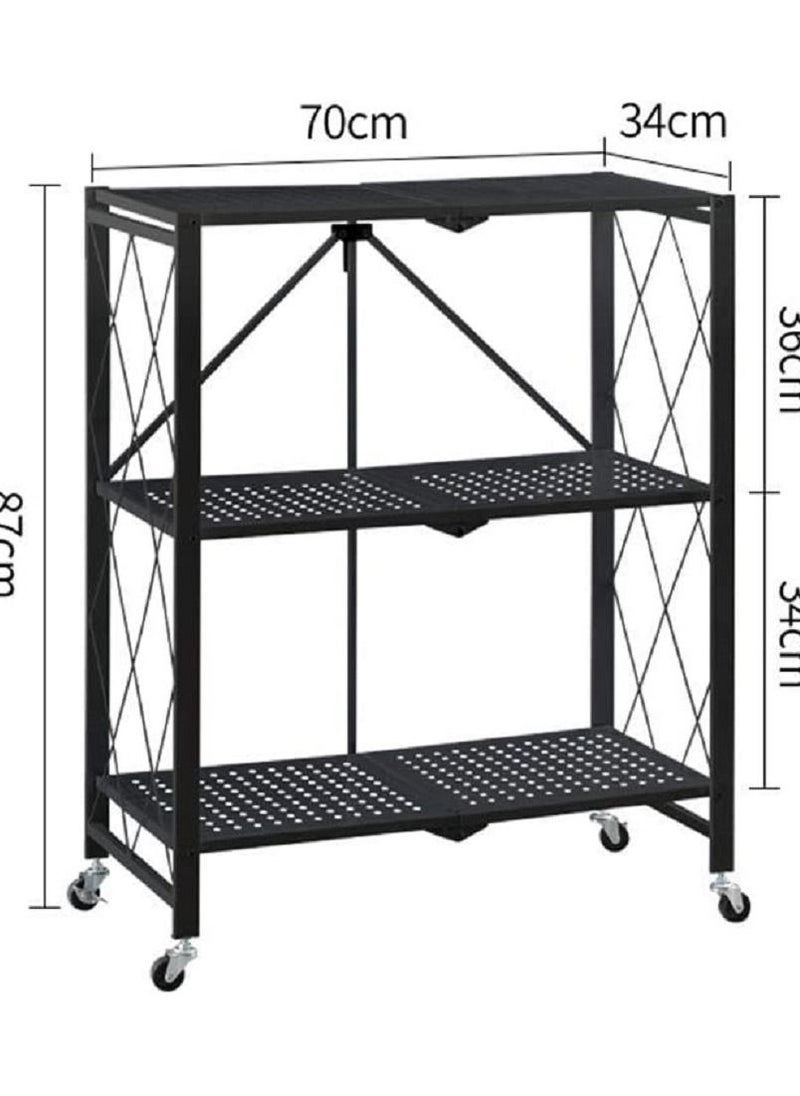 AGD - Foldable Storage Rack 3 Layers With Wheels Black - Image 1