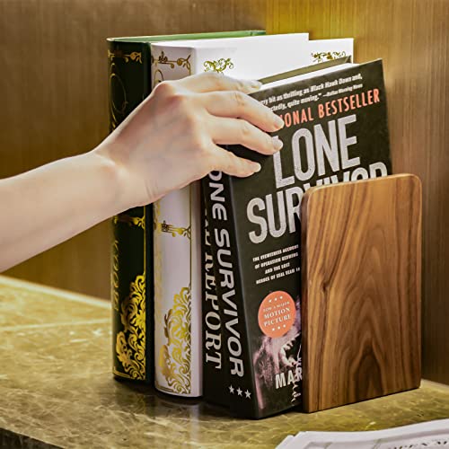 Luxdecor Large Bookend Hold Heavy Books- 7x4x5in 3 Pack Wood Bookends for Heavy Books Heavy Duty Walnut Book Ends for Men Wood Bookends for Office Desk Non-Skid - Image 3