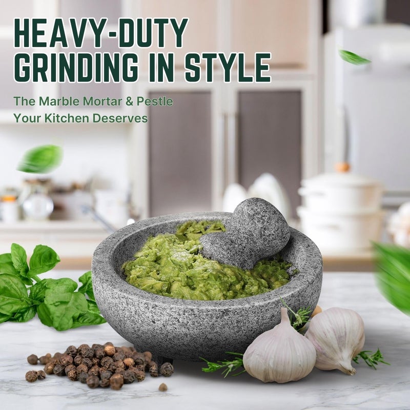 Flexzion Granite Mortar and Pestle Set Small - Solid Granite Stone Grinder Bowl Holder 7.9 Inch for Guacamole, Herbs, Spices, Garlic, Kitchen, Cooking, Medicine - Image 2