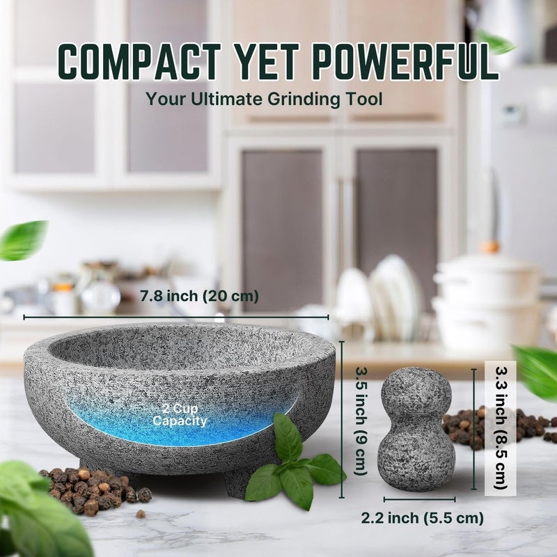 Flexzion Granite Mortar and Pestle Set Small - Solid Granite Stone Grinder Bowl Holder 7.9 Inch for Guacamole, Herbs, Spices, Garlic, Kitchen, Cooking, Medicine - Image 4