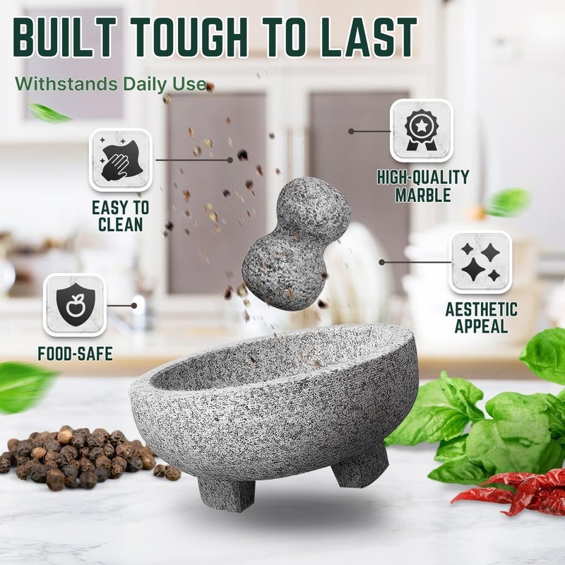 Flexzion Granite Mortar and Pestle Set Small - Solid Granite Stone Grinder Bowl Holder 7.9 Inch for Guacamole, Herbs, Spices, Garlic, Kitchen, Cooking, Medicine - Image 3