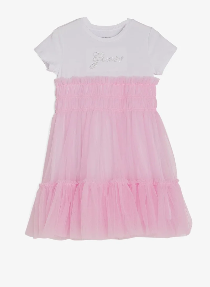 جس فستان قصير الأكمام بتصميم واسع من الأسفل للأطفال