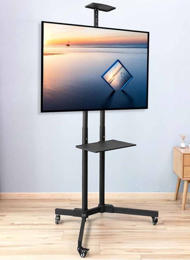 Mobile TV Stand, TV Cart with Mount on Lockable Wheels and 2 Trays for 32-65inch LED and LCD Screen (32-65in with 2 trays) - Image 1